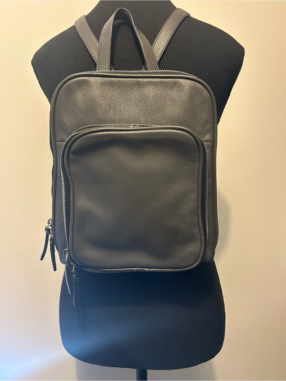 Margot 100% Leather Grey Backpack with Front Zip Pocket
